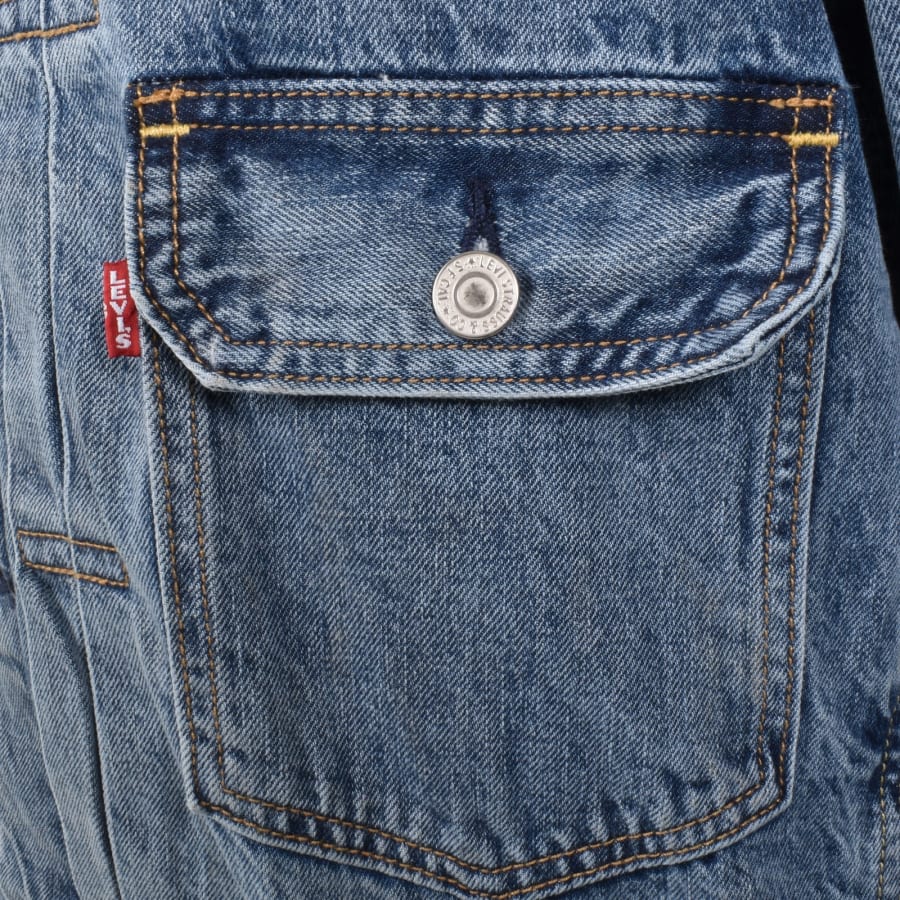 LEVIS Y2K FACTORY DISTRESSED TYPE 3 TRUCKER DENIM JACKET INDIGO BLUE S 36